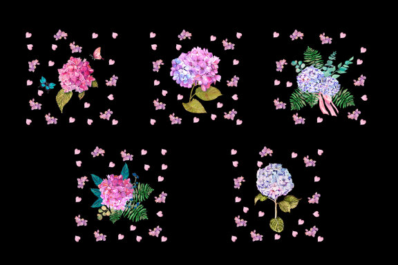 Watercolor hydrangea flowers sublimation