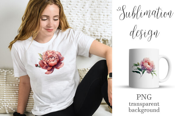 Watercolor Peony flower Clipart Bundle