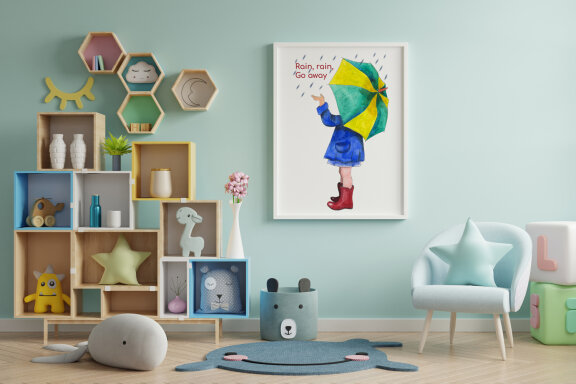 Watercolor Childish PNG Sublimation "Rain, rain, go away"