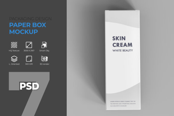 Paper Box Mockup For Beauty or Cosmetic Product Packaging