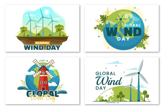 12 Global Wind Day Vector Illustration