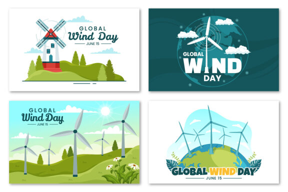 12 Global Wind Day Vector Illustration