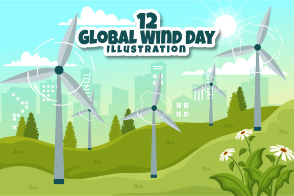 12 Global Wind Day Vector Illustration