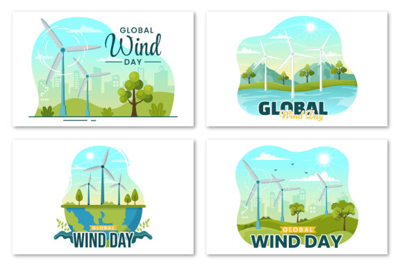 12 Global Wind Day Vector Illustration