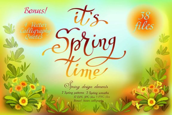 Spring Floral Wreaths & Patterns Set