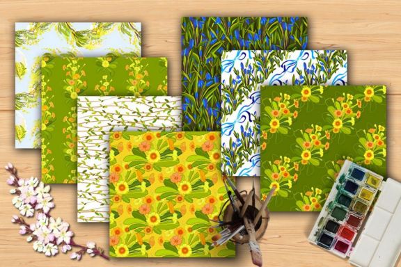 Spring Floral Wreaths & Patterns Set