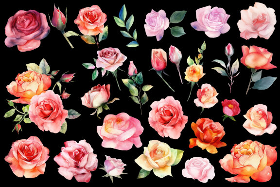 Roses clipart, Watercolor floral clipart 