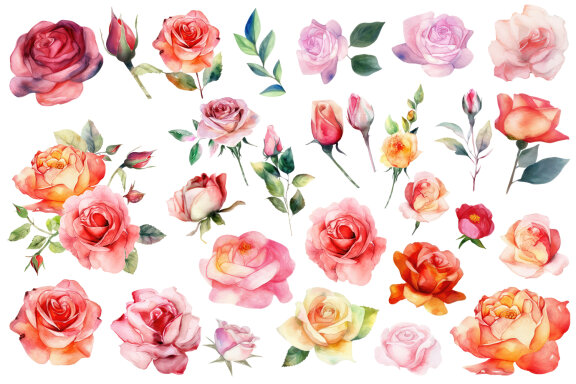 Roses clipart, Watercolor floral clipart 