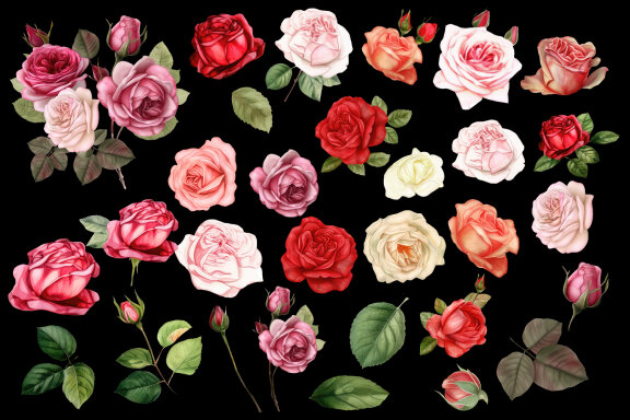 Roses clipart, Watercolor floral clipart 
