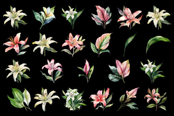 lilies clipart, Watercolor floral clipart 