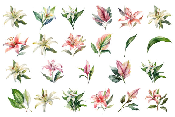 lilies clipart, Watercolor floral clipart 