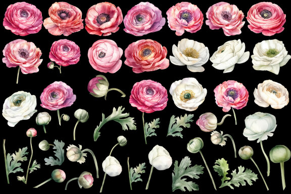 Ranunculus clipart, Watercolor floral clipart 