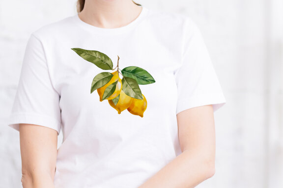 Watercolor lemon clipart, Lemon wreath and branches PNG