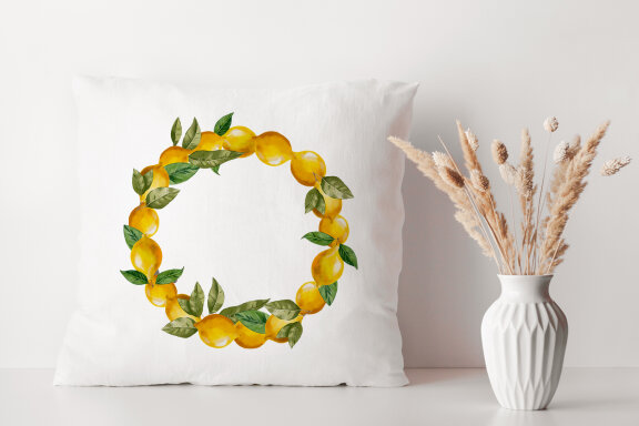 Watercolor lemon clipart, Lemon wreath and branches PNG
