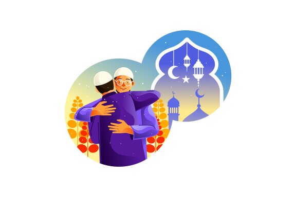 Muslim hug each other as they celebrate Ramadan