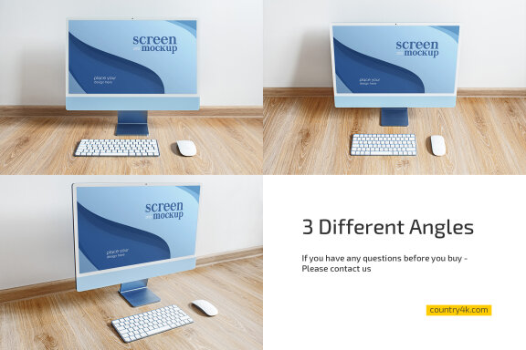 iMac 2021 Blue Mockup Set