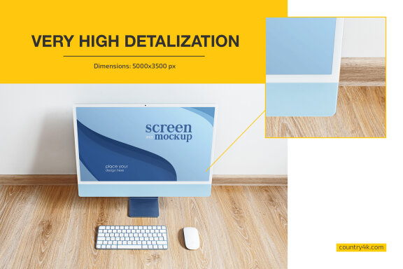 iMac 2021 Blue Mockup Set