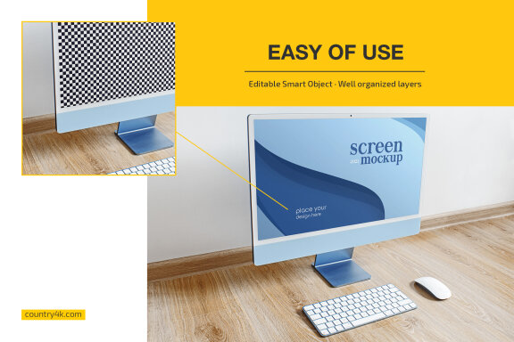 iMac 2021 Blue Mockup Set