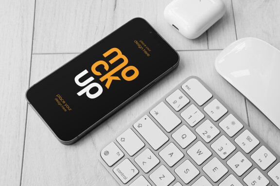 iPhone with Accessories Mockup Set