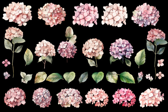 Hydrangea clipart, Watercolor floral clipart