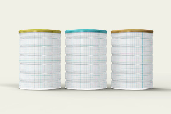 Realistic Metal Food Container Jar or Tin Can PSD Mockup Template for showcasing your Product
