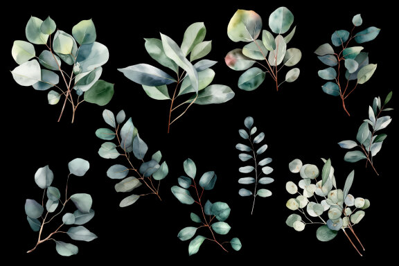 Eucalyptus watercolor leaves clipart