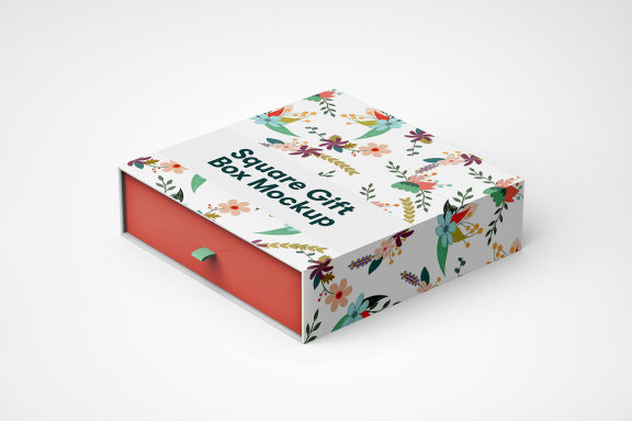 Square Paper Gift Box PSD Mockup