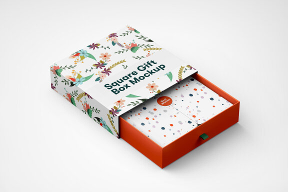 Square Paper Gift Box PSD Mockup
