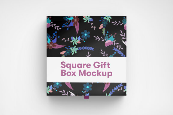 Square Paper Gift Box PSD Mockup