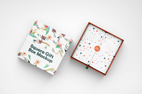 Square Paper Gift Box PSD Mockup