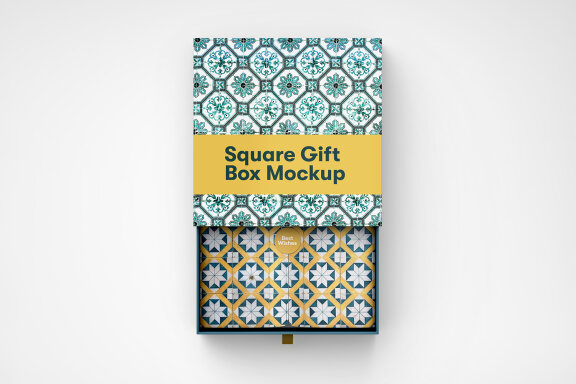 Square Paper Gift Box PSD Mockup