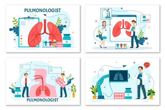 12 Pulmonologist Vector Illustration