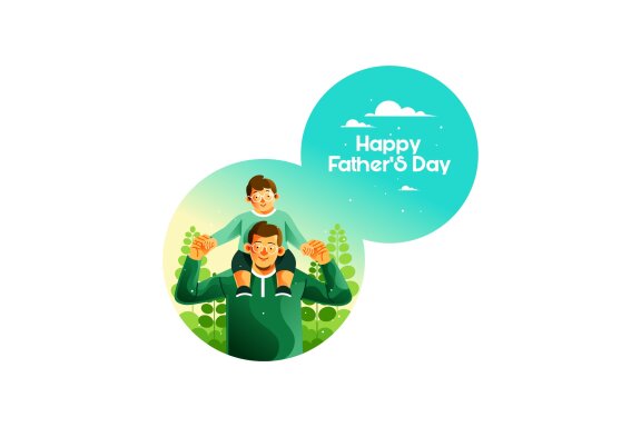 Father Carry Son on His Shoulder on Father's Day