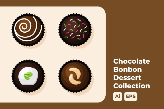 Set of Chocolate Bonbon Dessert Illustration
