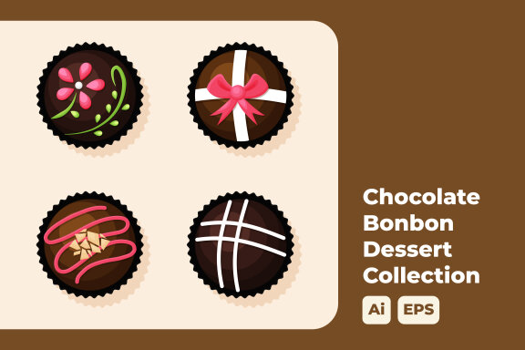 Set of Chocolate Bonbon Dessert Illustration
