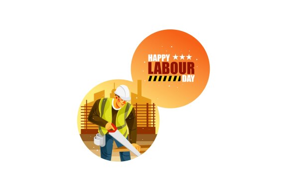 Construction Worker Happy Labour Day