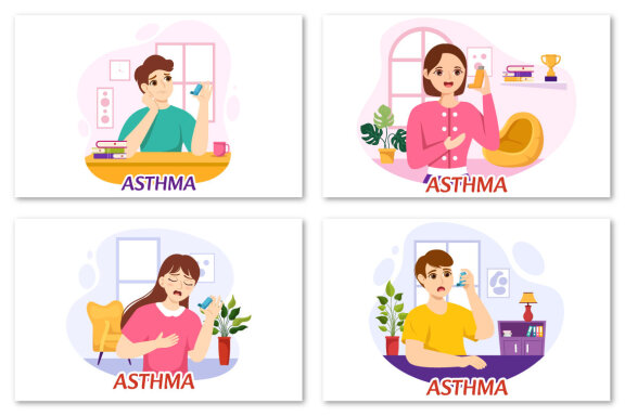 12 Asthma Disease Vector Illustration