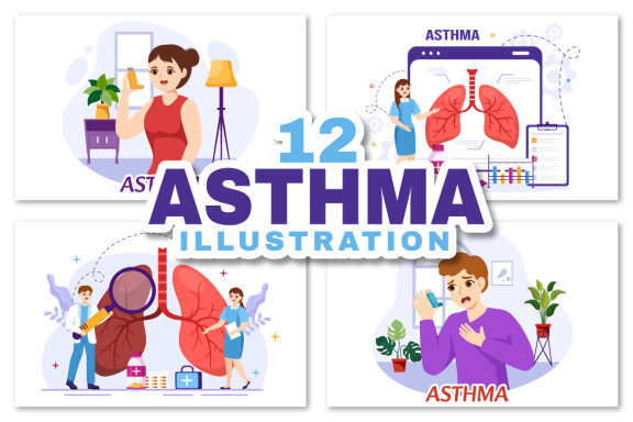 12 Asthma Disease Vector Illustration