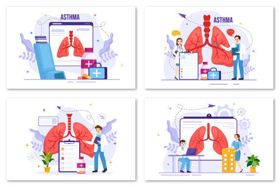 12 Asthma Disease Vector Illustration