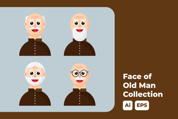 Face of Old Man Flat Illustration Collection