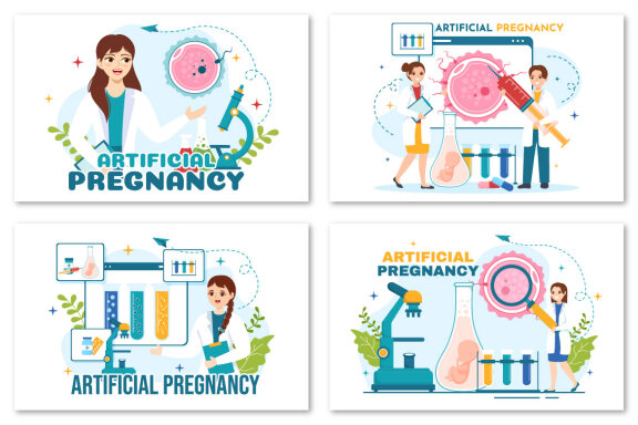 12 Artificial Pregnancy Vector Illustration