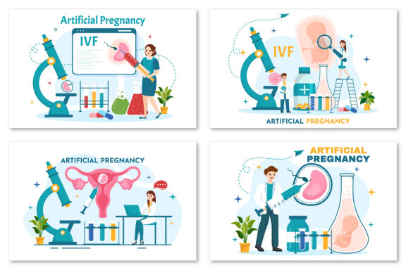 12 Artificial Pregnancy Vector Illustration