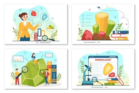 12 Mineralogist Vector Illustration