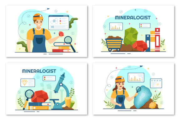 12 Mineralogist Vector Illustration
