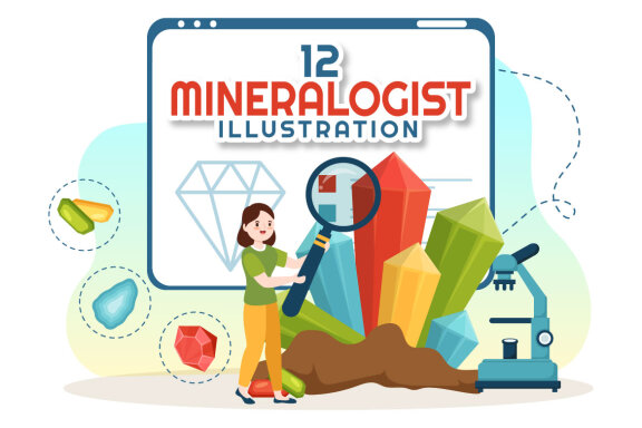12 Mineralogist Vector Illustration