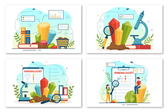 12 Mineralogist Vector Illustration