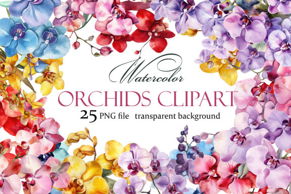 Orchids. Watercolor clipart collection Bundle
