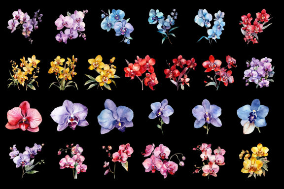 Orchids. Watercolor clipart collection Bundle