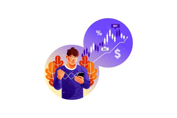 Investor using Stock Trading App on Smartphone
