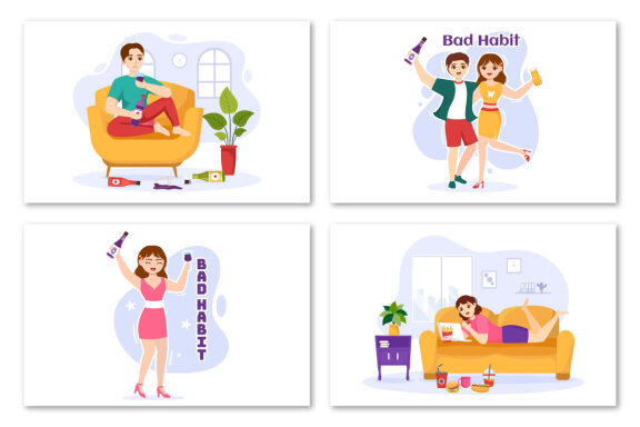 11 Bad Habit Vector Illustration
